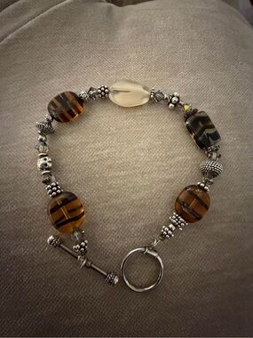 Handmade Amber and Silver Beaded Bracelet